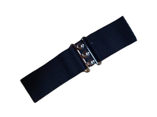 Black belt with a metal buckle on a white background