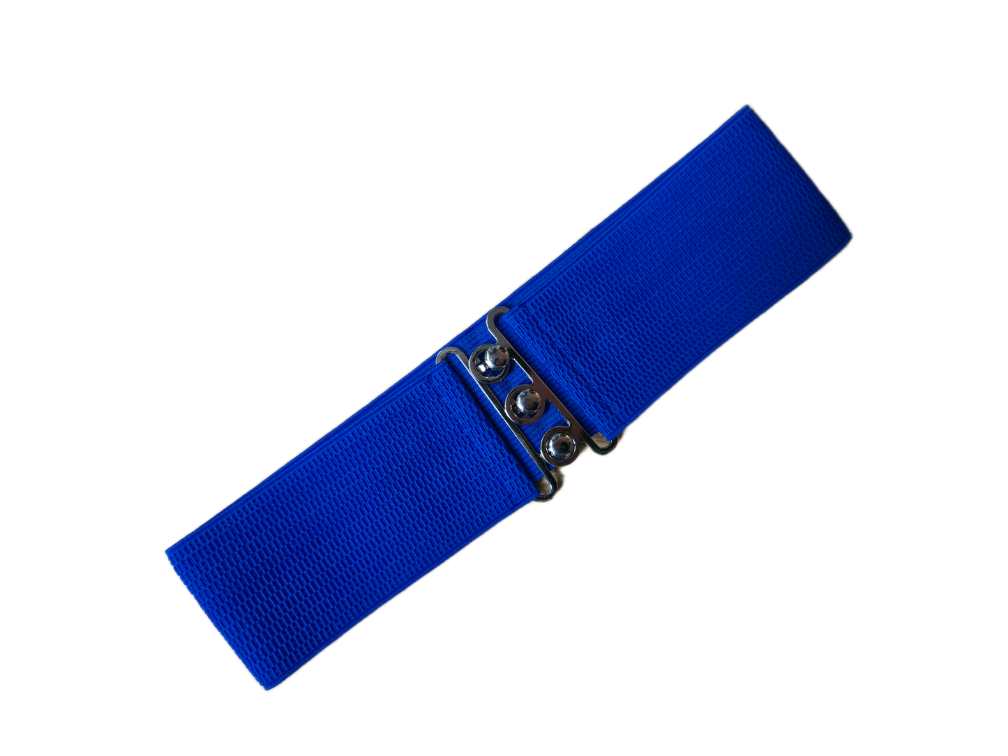 Blue belt with a silver buckle on a white background