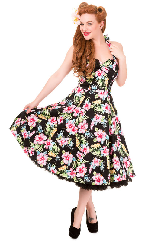 Vintage Black Hawaii Halter Dress - Tropical Pin-Up Style