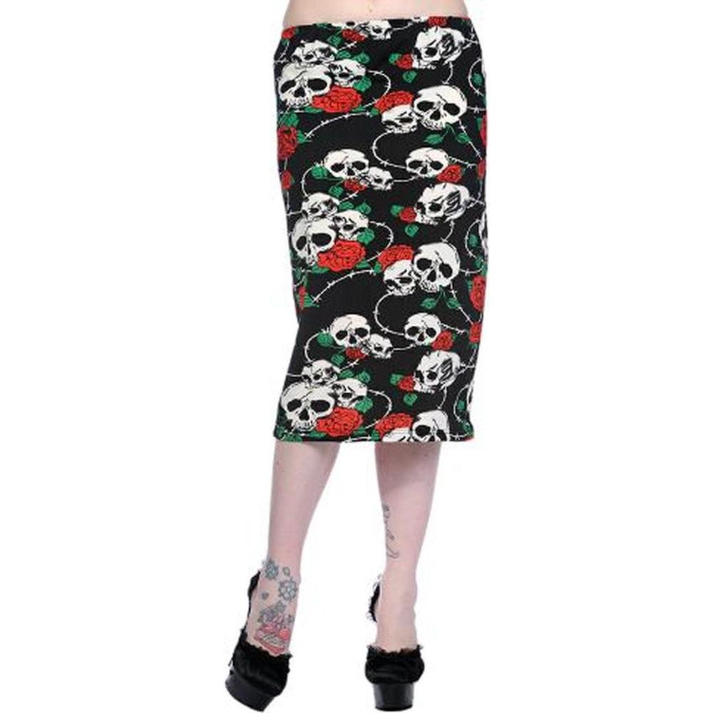 Skull & Rose Pencil Skirt