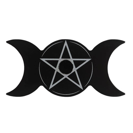 Black pentagram symbol with three crescent moons spell candle holder on a white background