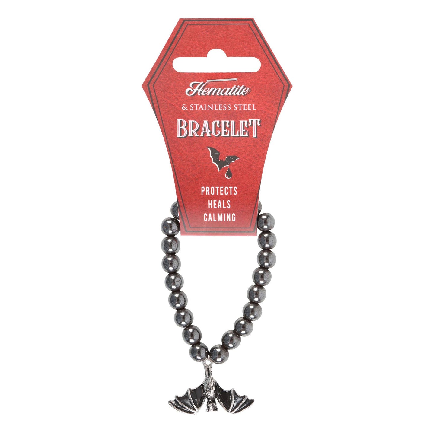 Gothic Halloween Hanging Bat Hematite Charm Bracelet