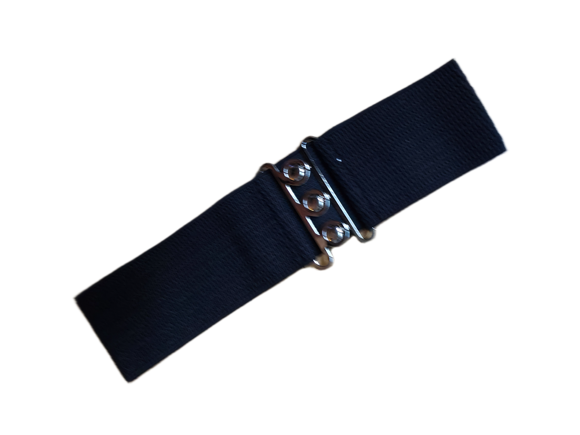 Black belt with a metal buckle on a white background