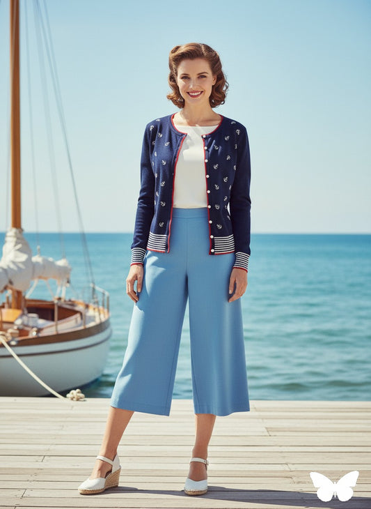 Nautical Charm Anchor Embroidered Cardigan