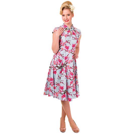 Vintage Cherry Blossom Keyhole Swing Dress