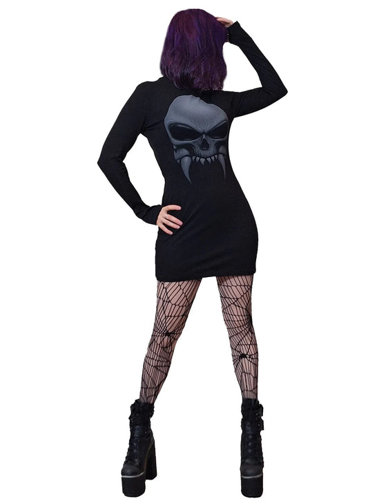 Necessary Evil Athena Vampire Skull Print Mini Dress