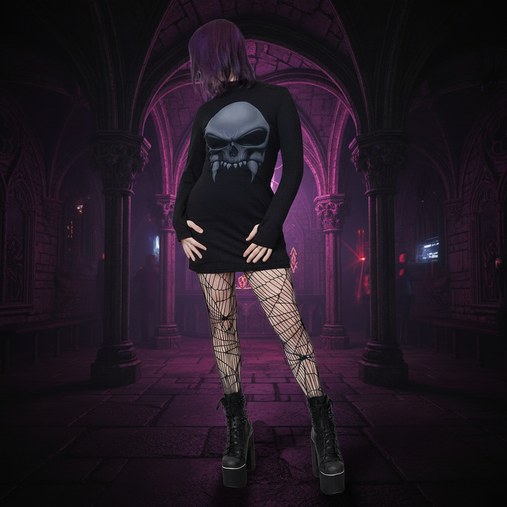 Athena Vampire Skull Print Mini Dress