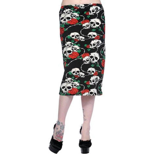 Skull & Rose Pencil Skirt