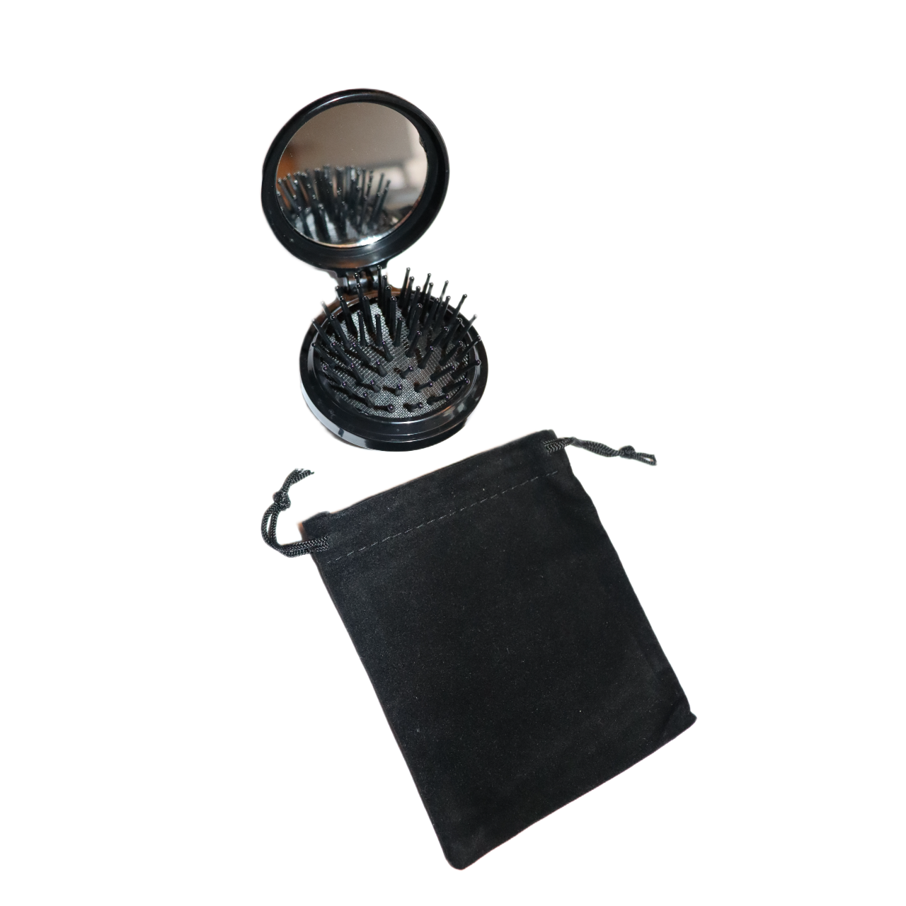Compact Pop-Up Travel Hairbrush with Mirror & Plush Gift Bag