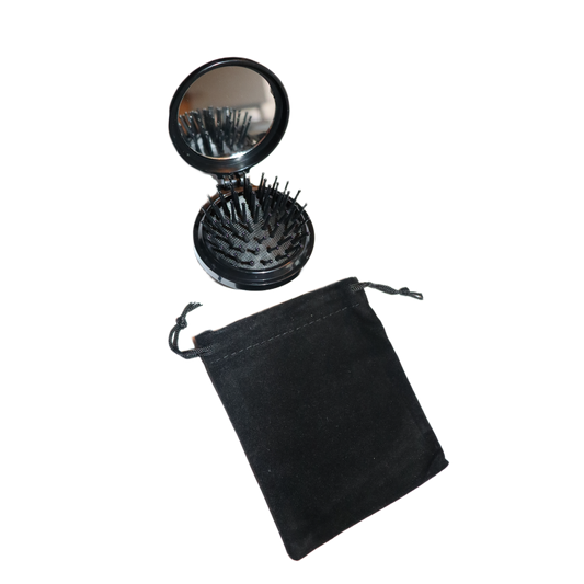 Compact Pop-Up Travel Hairbrush with Mirror & Plush Gift Bag