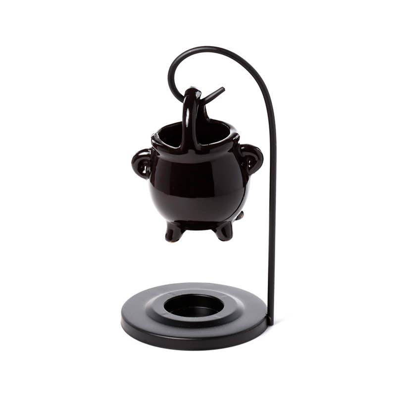 Black cauldron-shaped candle holder on a white background