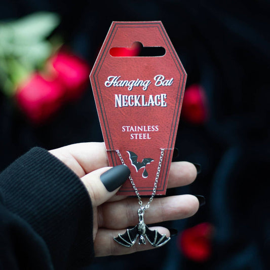 Gothic Halloween Hanging Bat Pendant Necklace