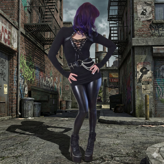 Necessary Evil Dione Long Sleeve Lace Up Plunge Top