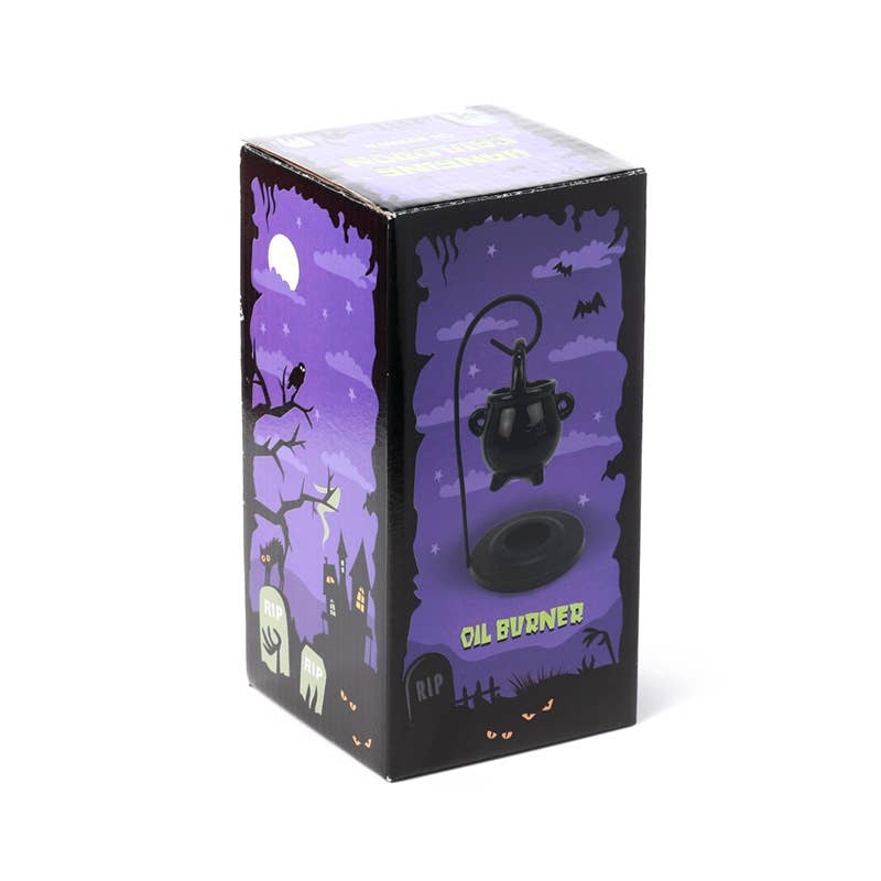Box for an oil burner with Halloween-themed design on a white background