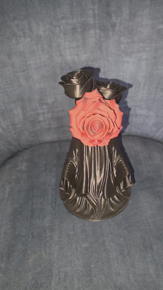Ghost Vase with black roses and black/blood red skull rose!  |  Gothic Vase SPECIAL OFFER