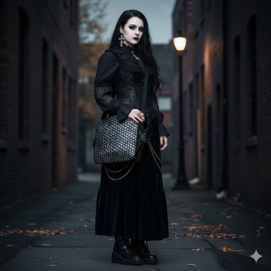 Gothic Skull Print Record Messenger Bag